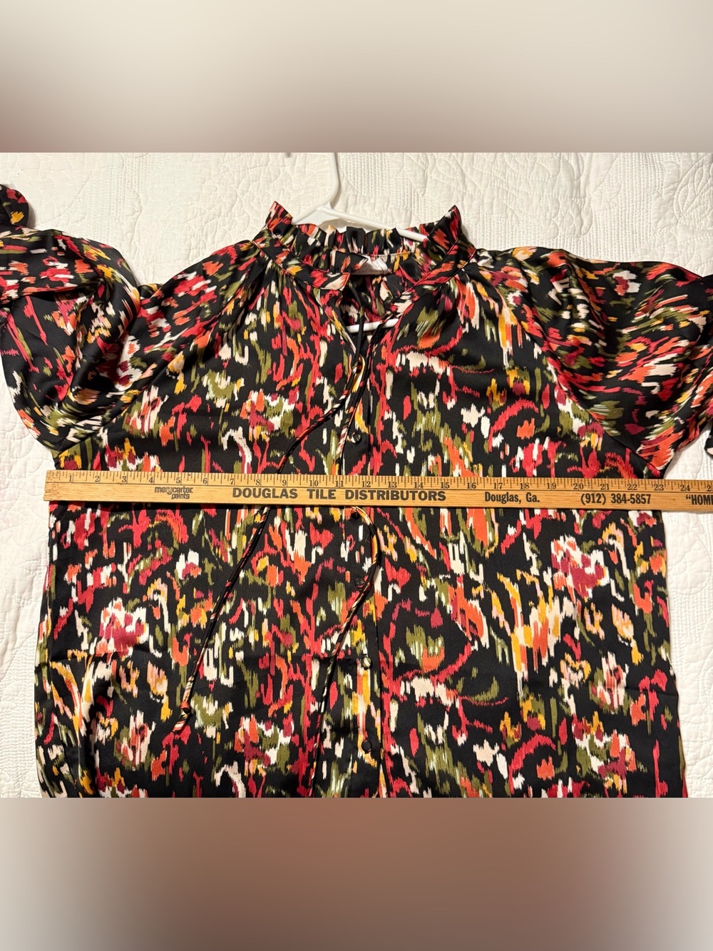 First Love Black Multi-Color Ruffle-Neck Large Blouse - Picture 7 of 7